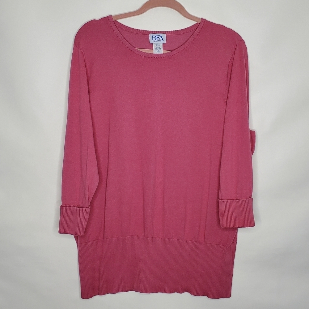 Pink Cotton Blend Pullover Knit Top Size 2X‎ Ribbed Trim Soft Spring Sweater